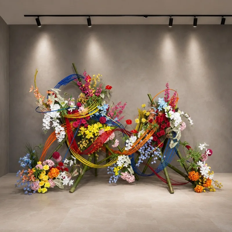 Color bamboo woven bamboo row floral simulation flower beauty Chen exhibition hall set decoration props flower gardening