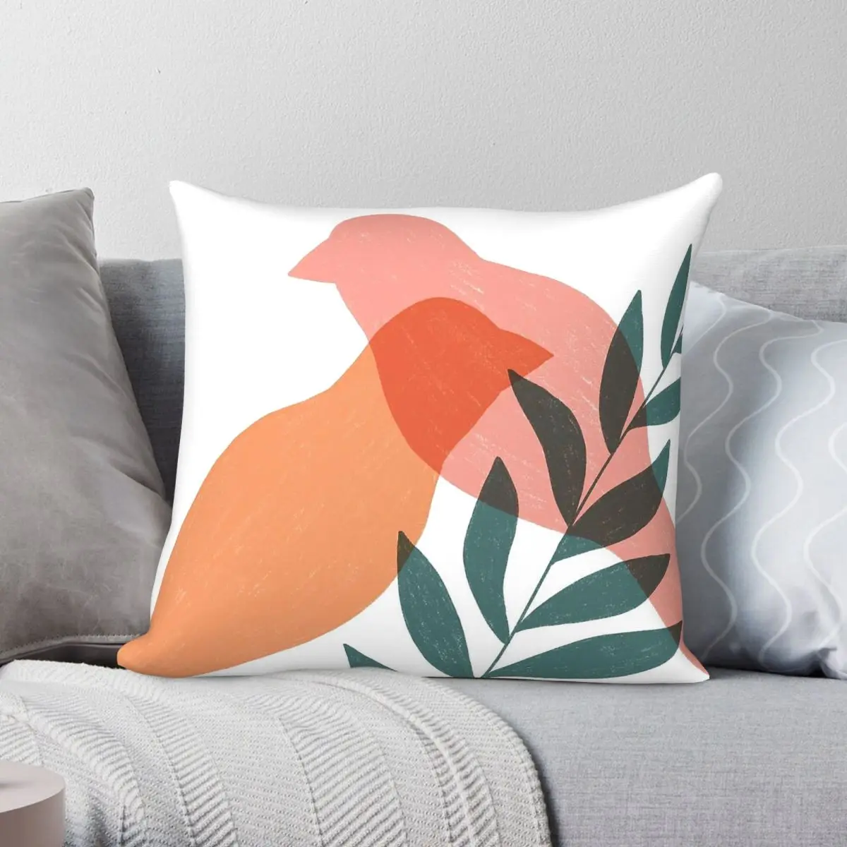 Birds Couple Plant Leaves Square Pillowcase Polyester Linen Velvet Printed Decor Throw Pillow Case Car Cushion Cover Wholesale