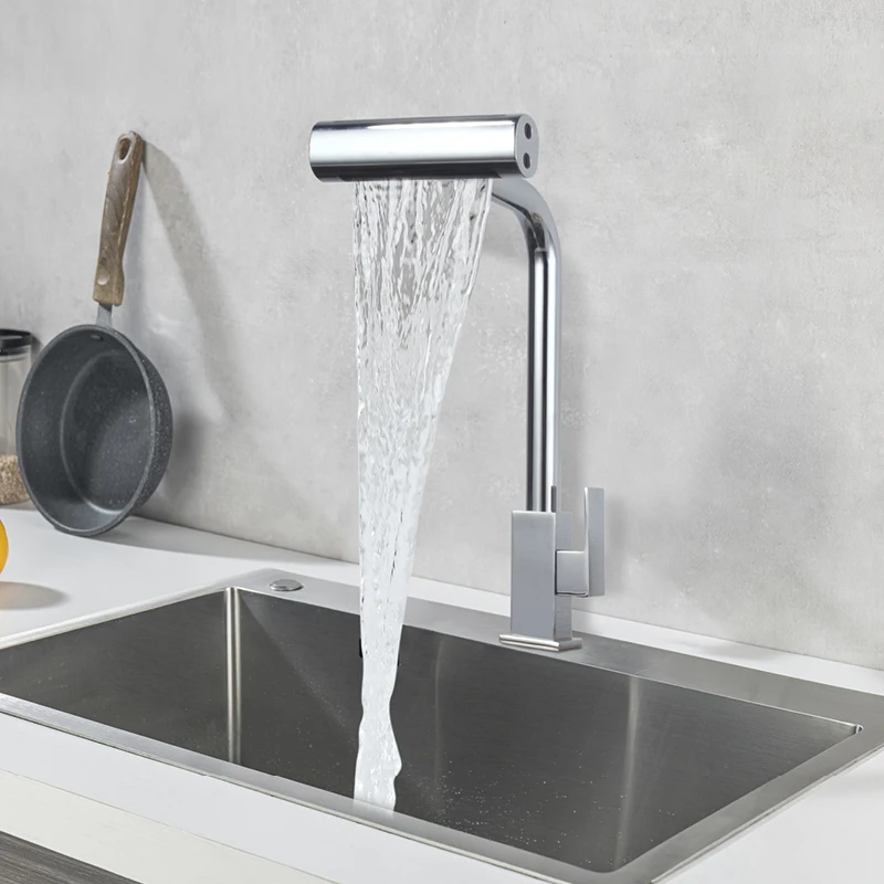 Modern Single Cold Kitchen Faucet Deck Mount 4 Modes Rotatable 360° Sink Faucet One Handle Kitchen Vessel Sink Faucet Chrome