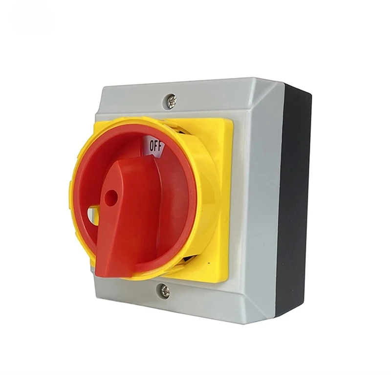 AT35 Isolator Switch Locking Fixed Padlock Rotary With Waterproof Enclosure 32A 3Phases 2 Positions On-Off