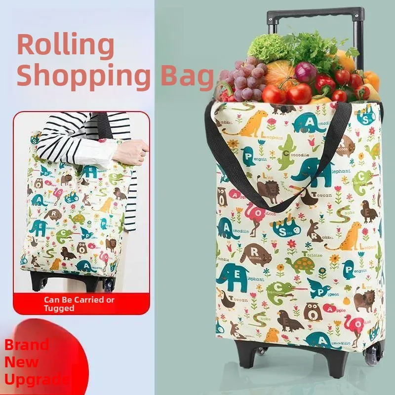 Portable Folding Shopping Cart Vegetable Buying Small Trolley Handheld Pulling Cart Home Utility Wagon with Shopping Rod