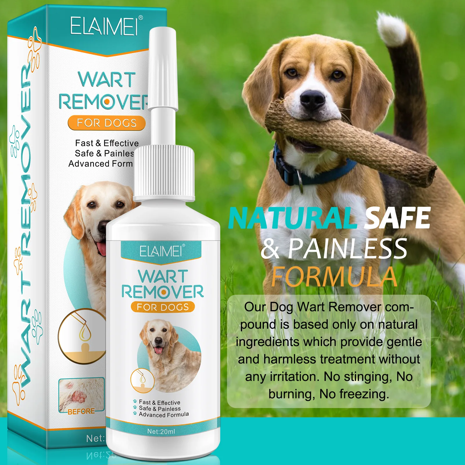 ELAIMEI pet wart removal liquid, cat and dog flat warts removal liquid