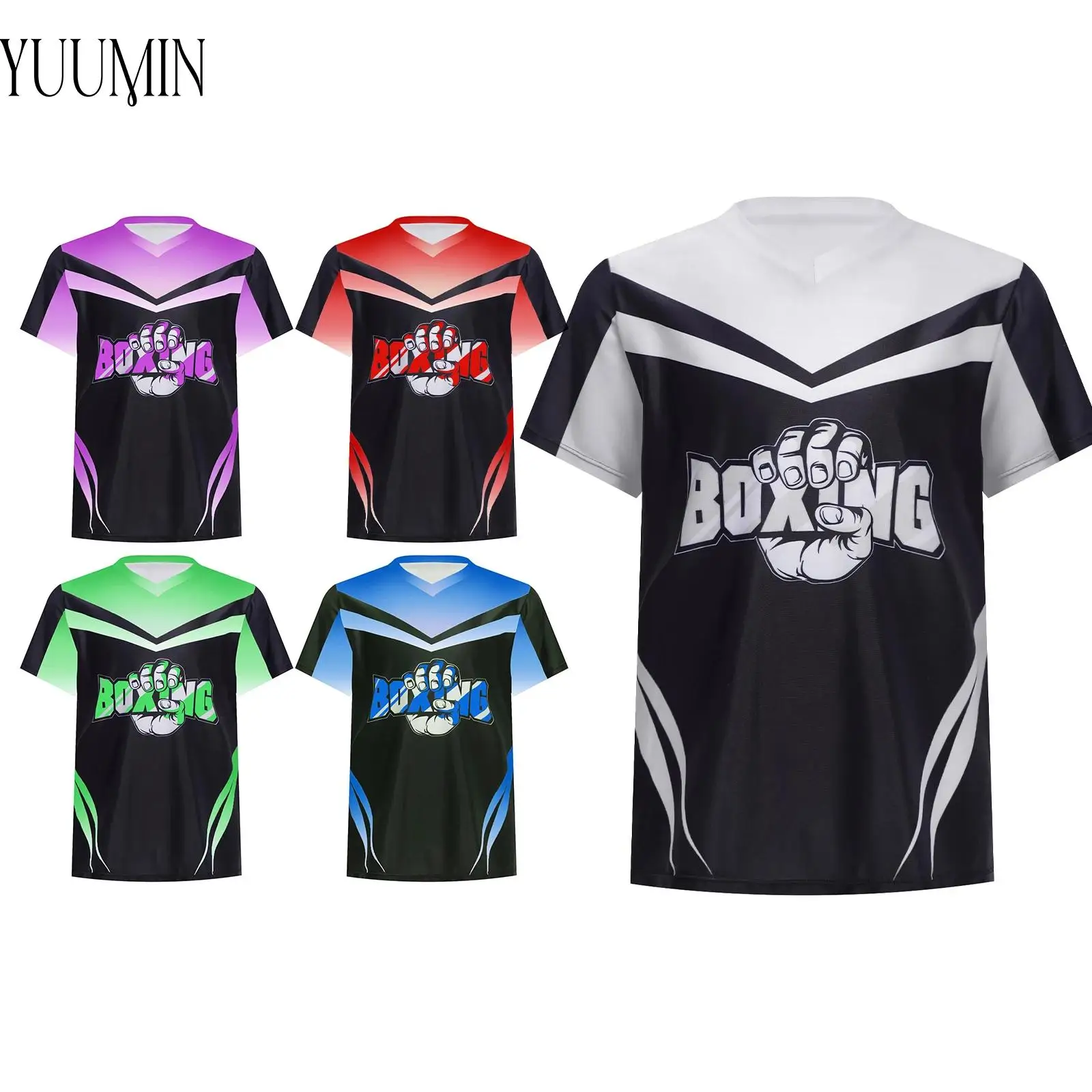 

Kids Sports T-shirts Boys Color Block Boxer Costume Sportswear V-Neck Short Sleeve T-shirt for Boxing Training Running Workout