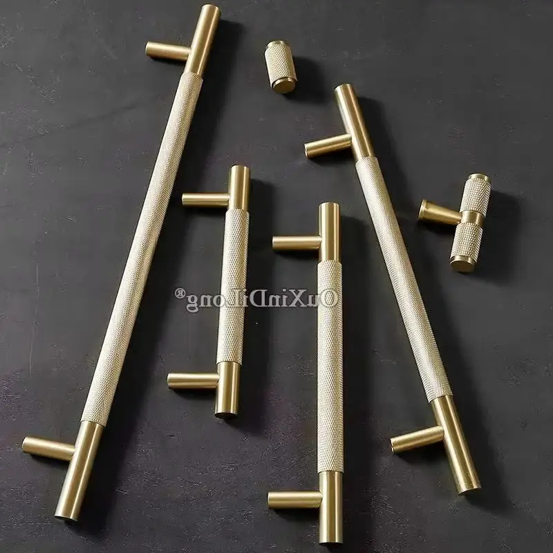 Plus Length 4PCS Solid Brass T-Bar Furniture Handles Drawer Pulls Cupboard Wardrobe Closet Dresser TV Wine Cabinet Pulls Pens