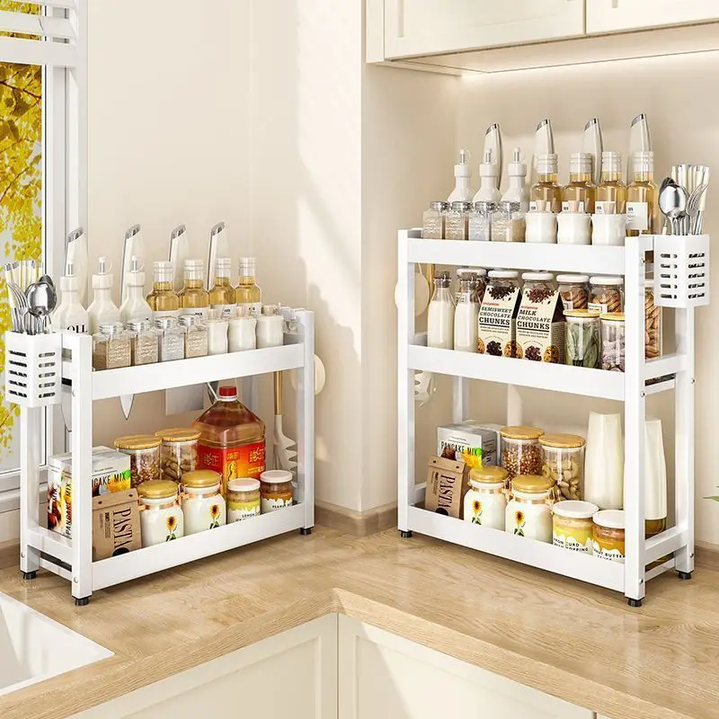 

Kitchen seasoning rack, narrow countertop, small seasoning rack, multi-functional seasoning, oil, salt, sauce and vinegar storag