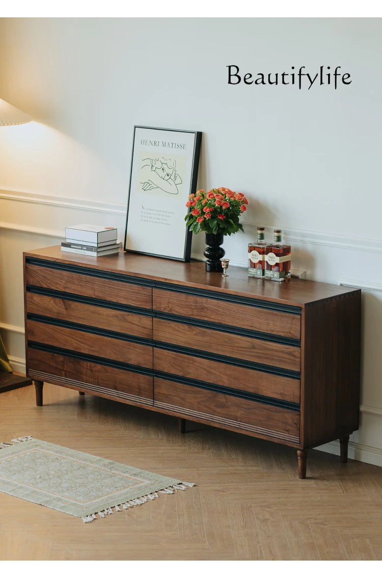 Modern Simplicity with American Style Retro Black Walnut Bedroom Locker Drawer Storage Cabinet