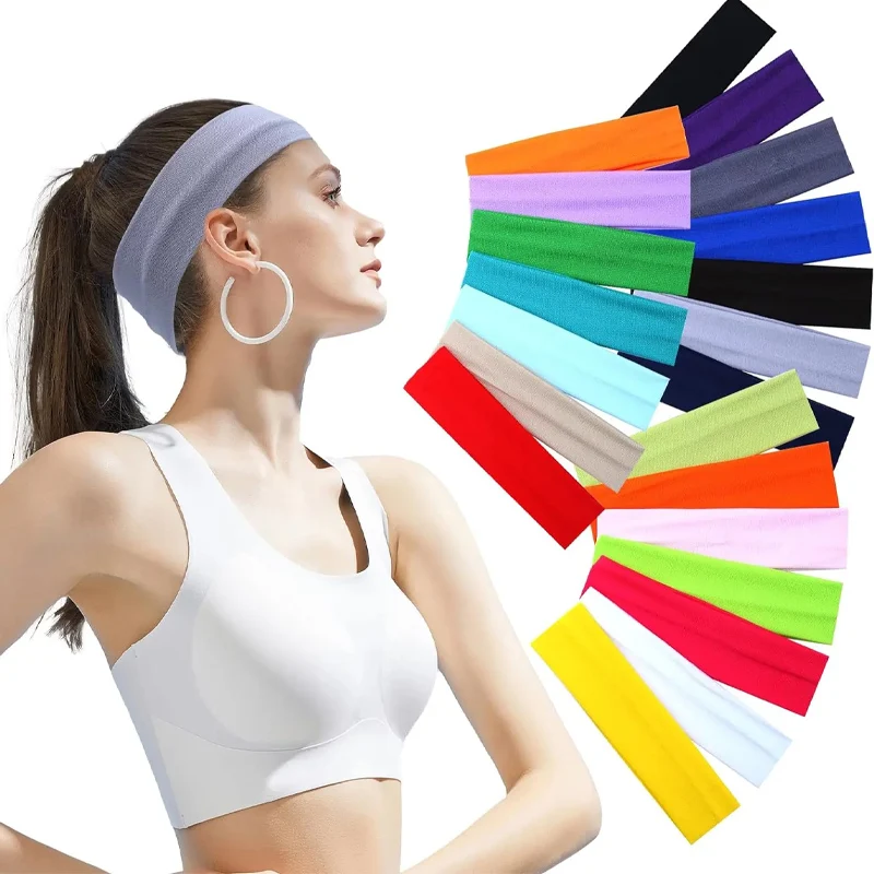 Headbands Polyester Non Slip Elastic Sweat Hairbands Soft Fabric Stretch Wide Short Hair Bands for Girls Yoga Workout Running