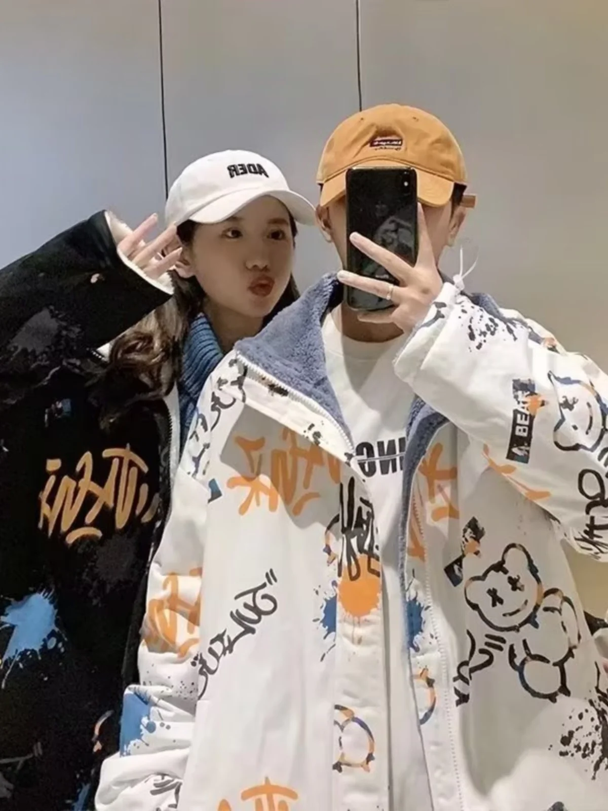 

ex Thiened Fce Lined Lamb Velvet Jaet Зимнее хлопковое пальто Корейский открытый кардиган для пары Хлопковая одежда Топ