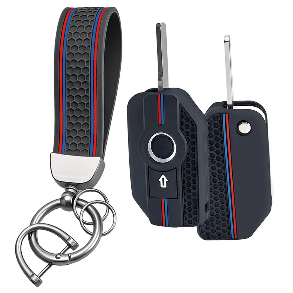 Non-Slip Grid Wrap With Keychain For BMW F750GS F850GS F900XR K1600B Bike Smart Key Case Skin