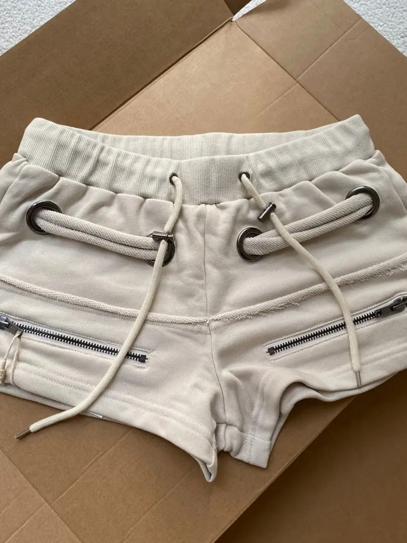Women's White High Waist Drawstring Shorts 2000s Y2k Gyaru Micro Hot Pants Vintage Zipper Casual Shorts Pants for Women Summer