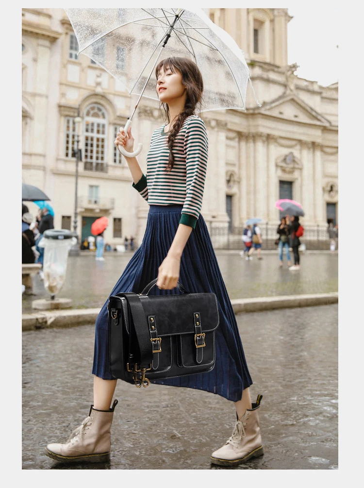 Maletín de cuero genuino, bolsos de mano para mujer, mochila, bolso de hombro tipo bandolera, bolso para ordenador portátil de 14 \