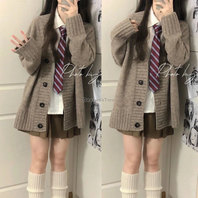 2024 three sets korea style women fall/winter vintage knit sweater cardigan blouse pleated skirt jk uniform fashion jk set b215