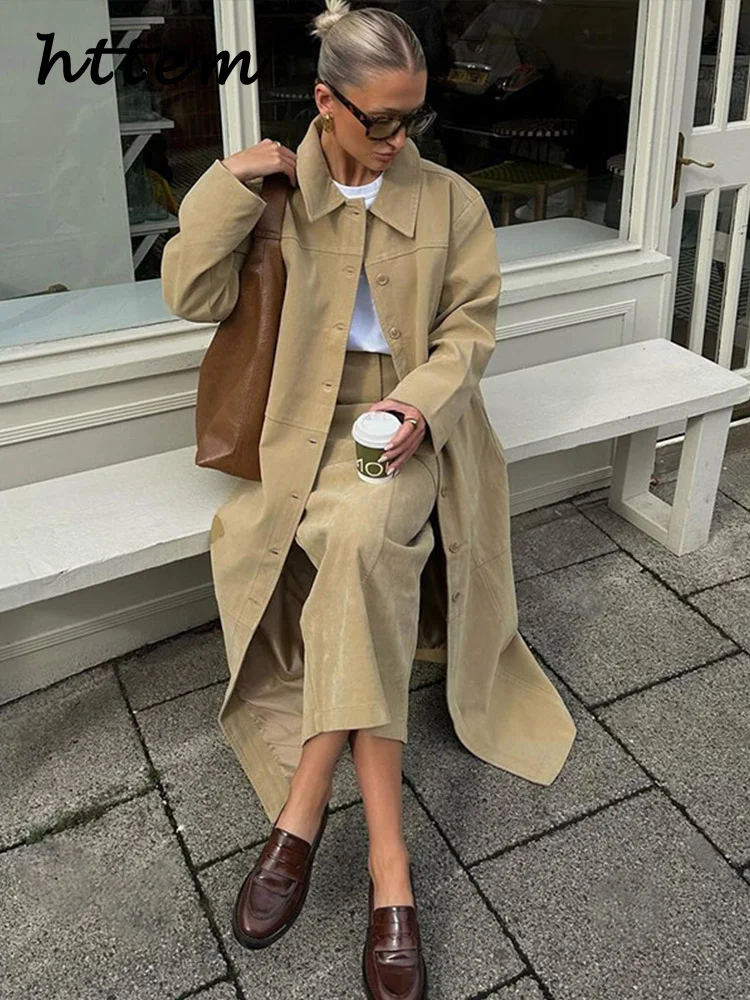 

Elegant Women's Trench Coats Skirts Set Lapel Single-breasted Long Overcoat Straight Skirt 2024 Autumn Lady Vintage Outfits New