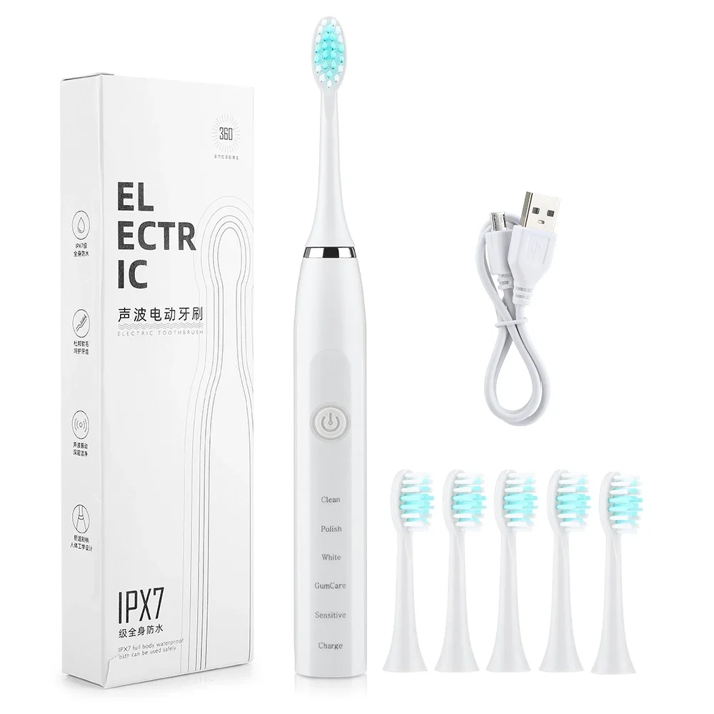 Electric Toothbrush USB Rechargeable 5 Modes 4 Speeds Waterproof Dental Care Soft Bristles Whitening Brush