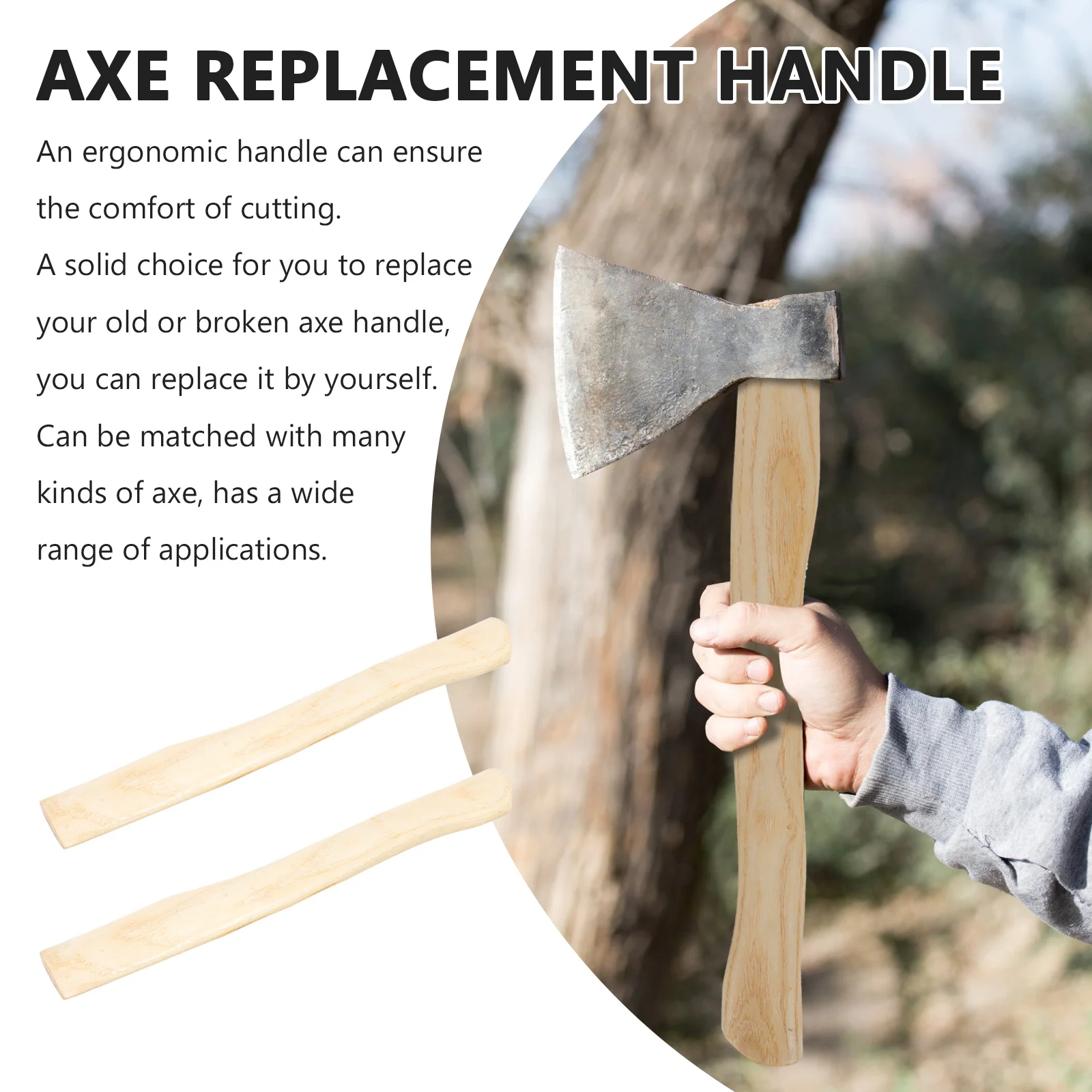 2 Pcs Wooden Axe Handle 36cm Natural Wood Hatchet Handle Replacement Ergonomic Fits Many Axes Outdoor Use