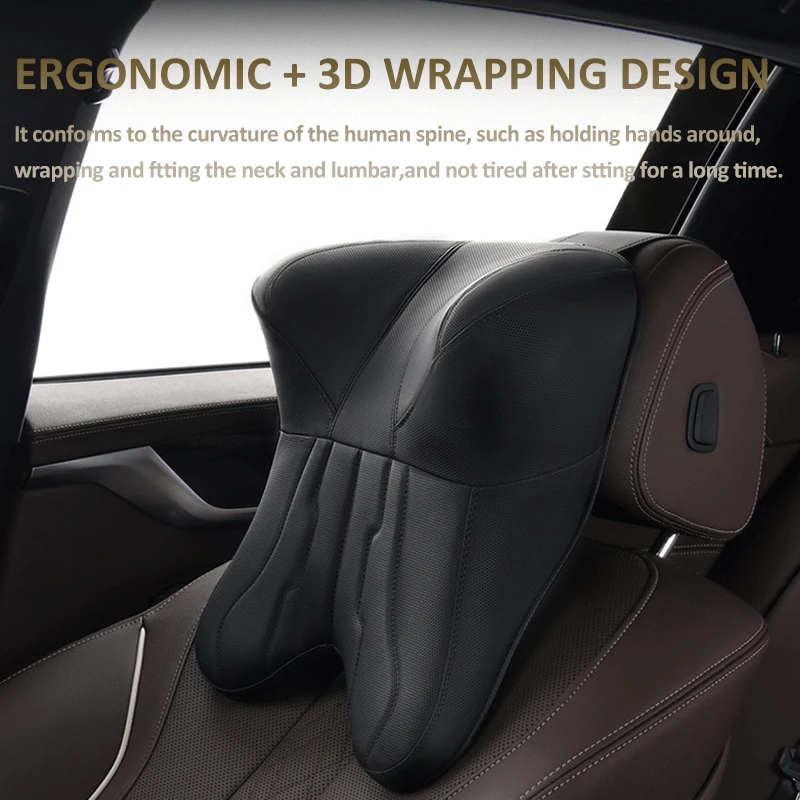 New Car Neck Pillow Lumbar Support Breathable Leather Seat Anti-slip Protective Cushion Business Luxury Car Interior Headrest