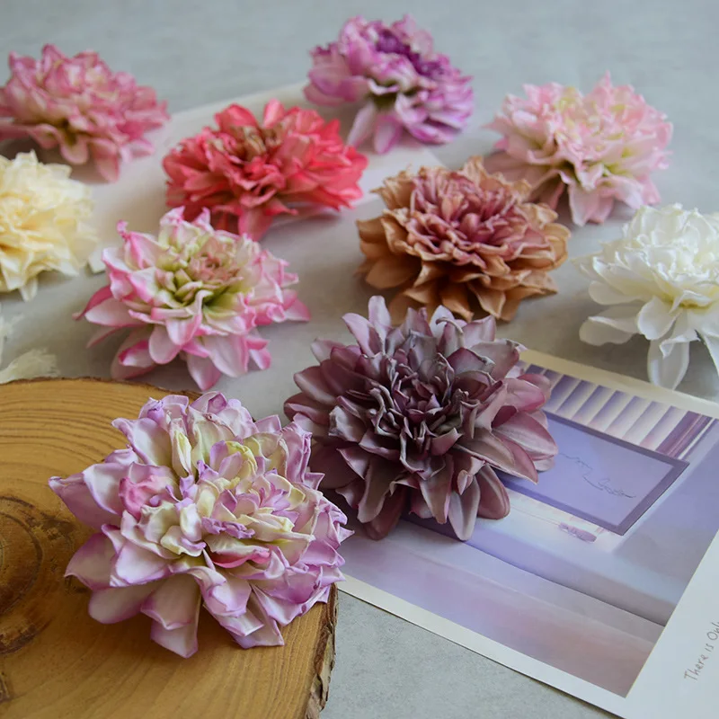 20 Stück Retro-Dahlienblüten mit gebranntem Rand, künstliche Seidenblumen, Geschenkbox-Deko, Blumenarrangement für Geburtstagsfeier, Hochzeit, Event – Detail 6