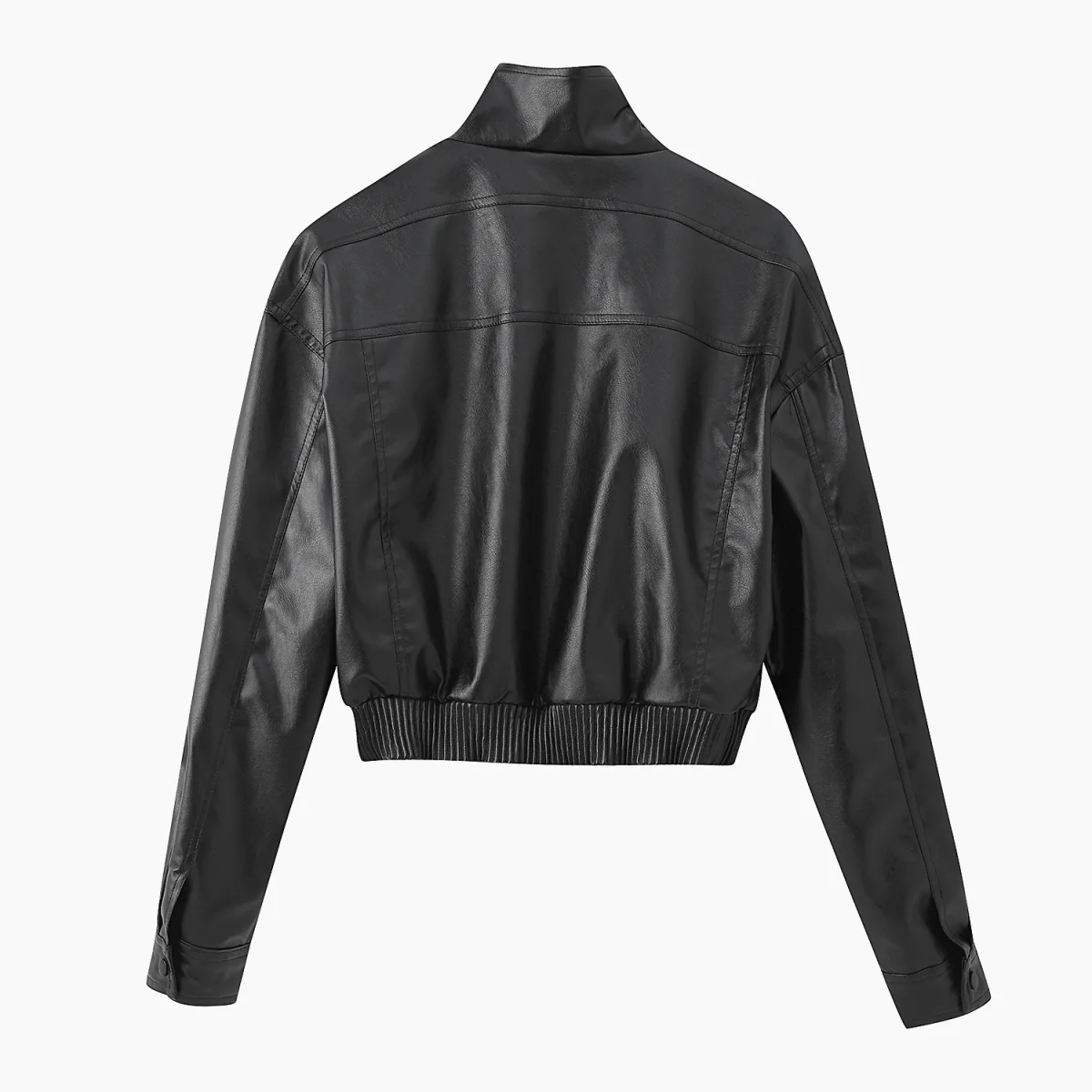 سترة نسائية عصرية من الجلد الصناعي مريحة وياقة على شكل طية صدر السترة وأكمام طويلة معطف بسحاب لخريف 2025 وصل حديثًا