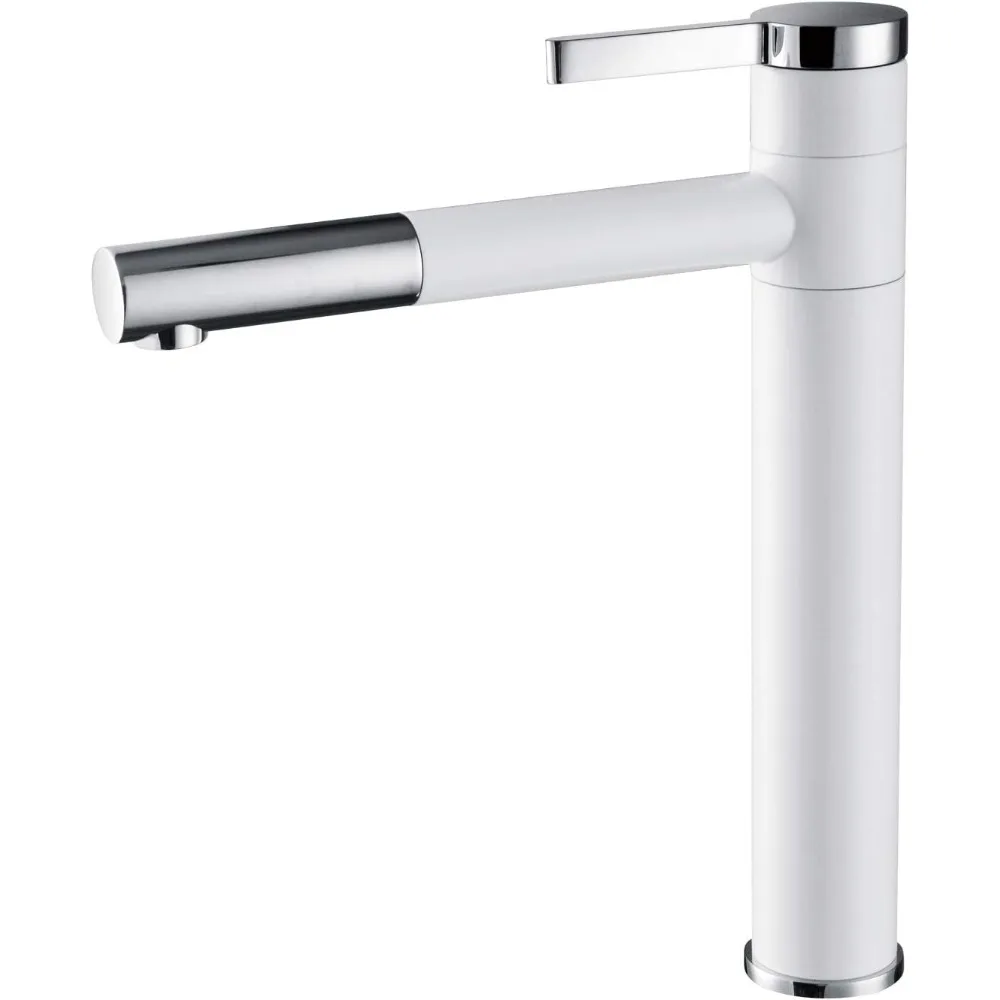 

White Tall Brass Vessel Faucet, Single-Handle 360° Rotating Spout Bathroom Basin Mixer Tap (Model: BW61120C)