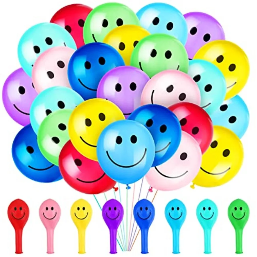 

50 Pcs Happy Smile Balloons for Birthday Party 12'' Latex Smile Face Colorful Naughty Balloons Party for Baby Shower Wedding De