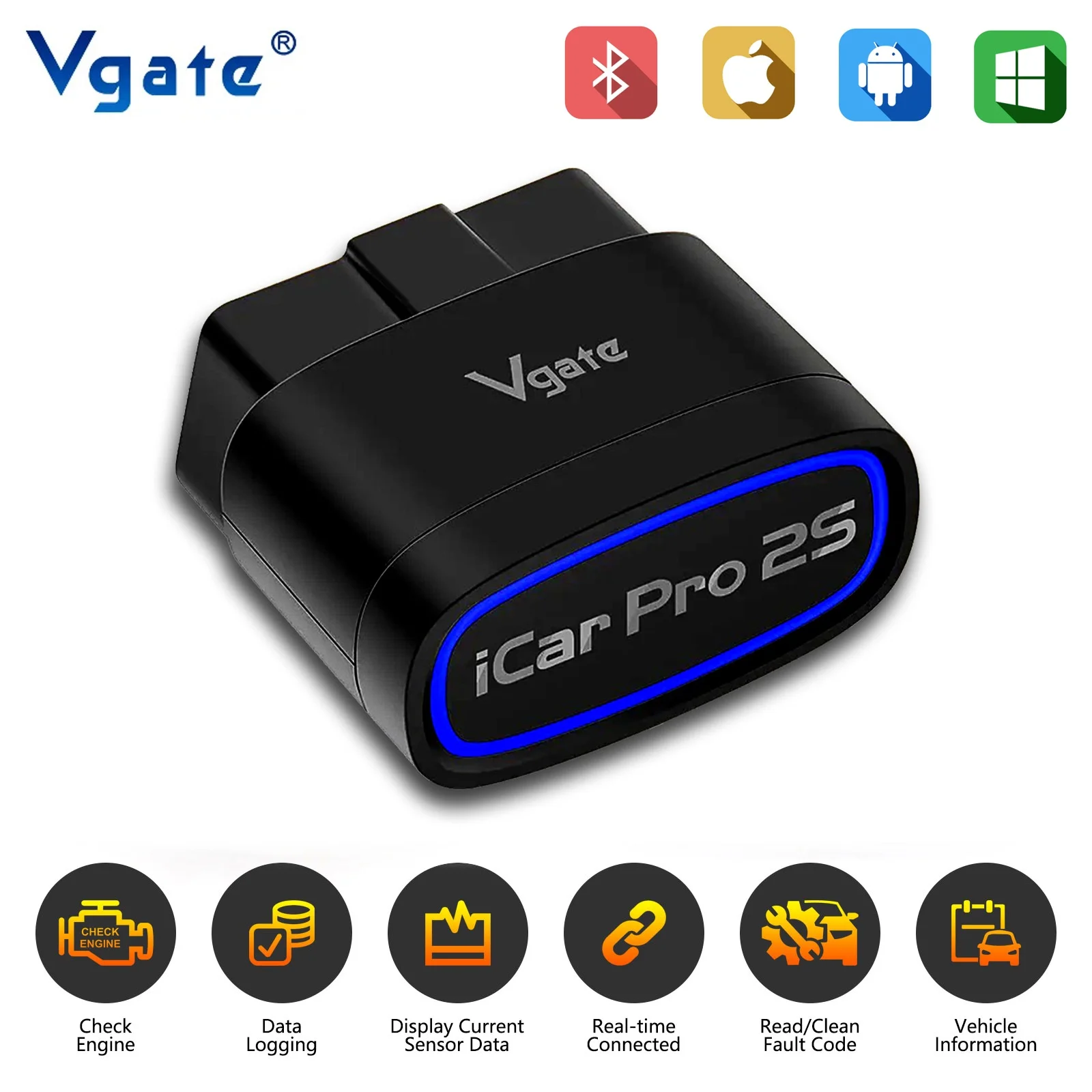 Vgate iCar Pro 2S ELM327 Bluetooth 5.3 V2.3 Car OBD II Scanner Upgraded EV Auto Diagnostic Tool BimmerCode for IOS Android PC