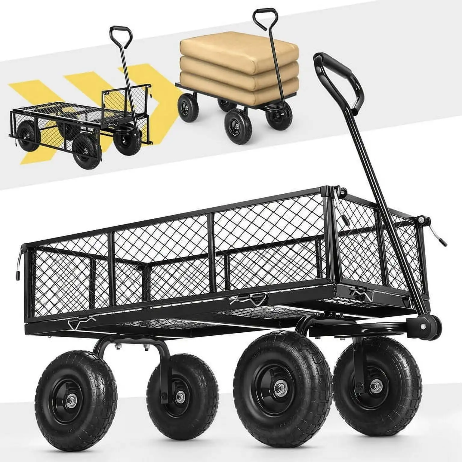 

Steel Garden Cart with Removable Sides, Heavy Duty Yard Cart, 660 LBS Capacity Wagon, Rotating Handle