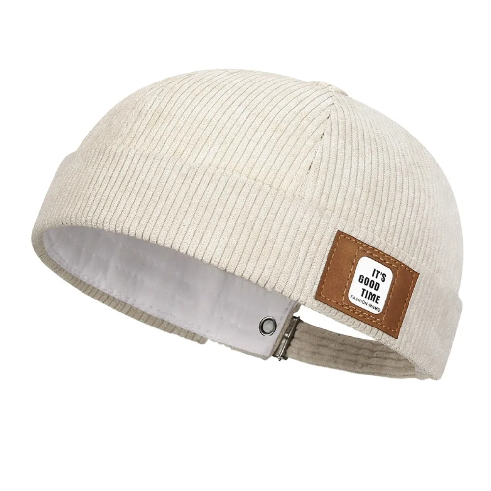 Multipurpose Solid Color Vintage Docker Cap Adjustable Round Dome Melon Cap Soft Comfortable Corduroy Brimless Hat Gift