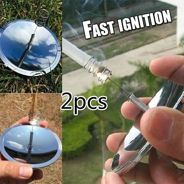 1/2pcs Camping Survival Solar Lighter Waterproof & Windproof Fire Starter EDC Outdoor Emergency Tool Gear Sport ( Color: Silver)