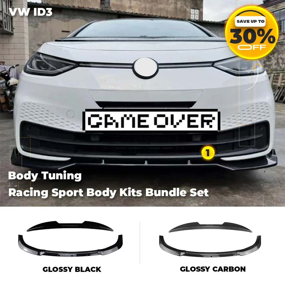 Racing Sport Front Lip For Volkswagen EV ID3 2019-2025 Bumper Spoiler Gloss Carbon Print Rear Spoiler Rear Wing Body Kits Tuning