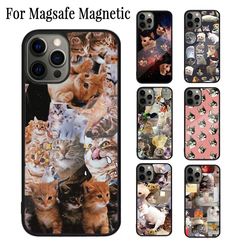 Crying Cat Memes And Dog Magnetic Phone Case Coque For iPhone 16 15 14 Plus 13 12 Mini 11 Pro Max Magsafe Wireless Cover