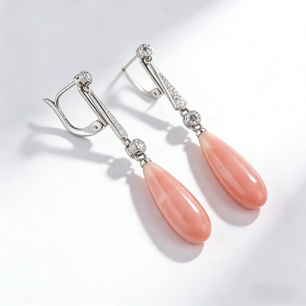 Delicate Long Teardrop Pink Orange Stone Earrings Artistic Jewelry Bright Silver Color Crystal Coral Statement Earring Femme view 3