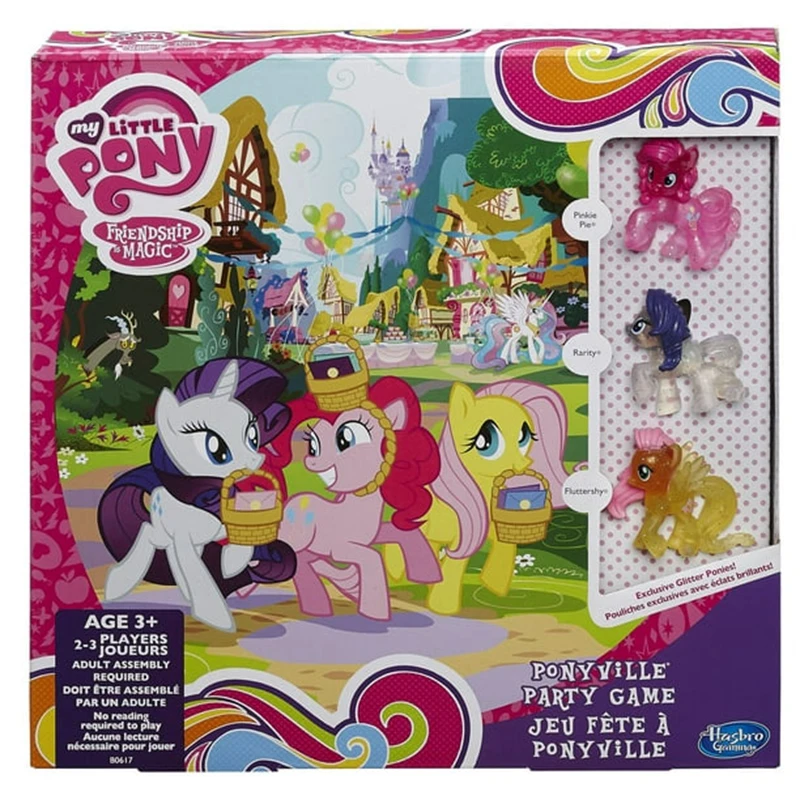 

My Little Pony Friendship Is Magic Ponyville Party Game Includes 3 Exclusive Glitter Ponies Model Anime Figure Toy for Girls Toy