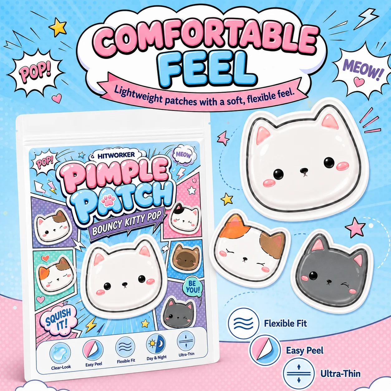 40/160Pcs Cute Cat Face Patches, Cartoon Cat-Shaped Skin Care Stickers, Clear-Look Comfortable Fit, Easy Peel Design for Daily B