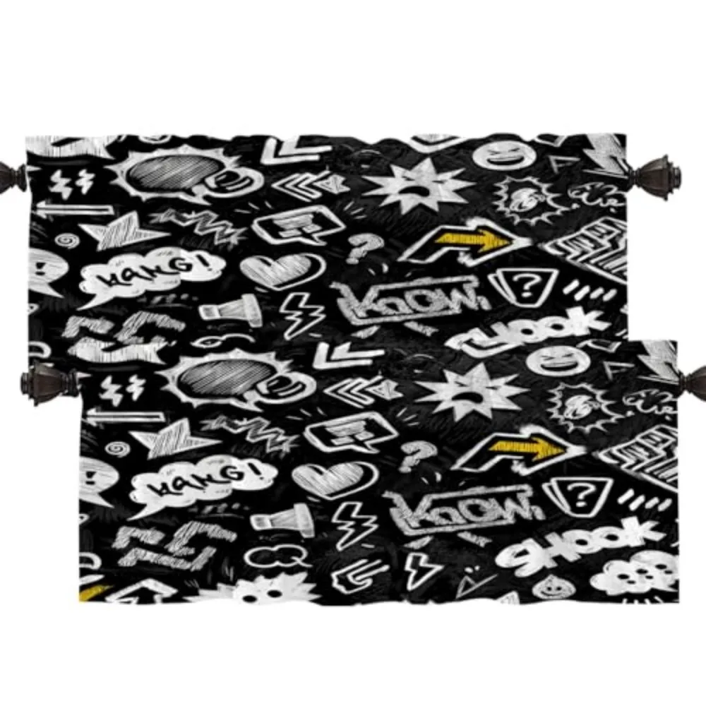 VIKAMA Kitchen Curtain Emoji Cartoon Window Valance Sun Blocking for Living Room