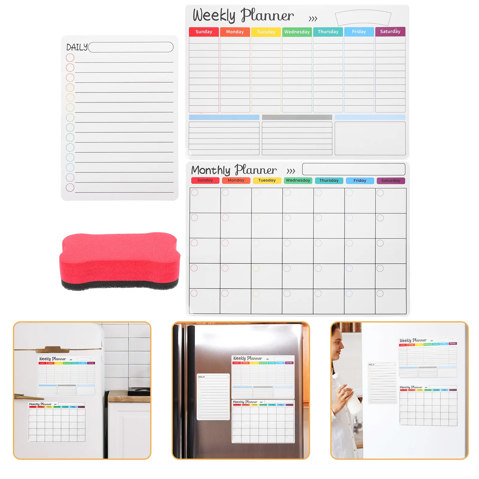 

1Set Magnetic Dry Erase Board Plastic Weekly Planner Refrigerator Wall Desktop Organizer Whiteboard Reminder Board