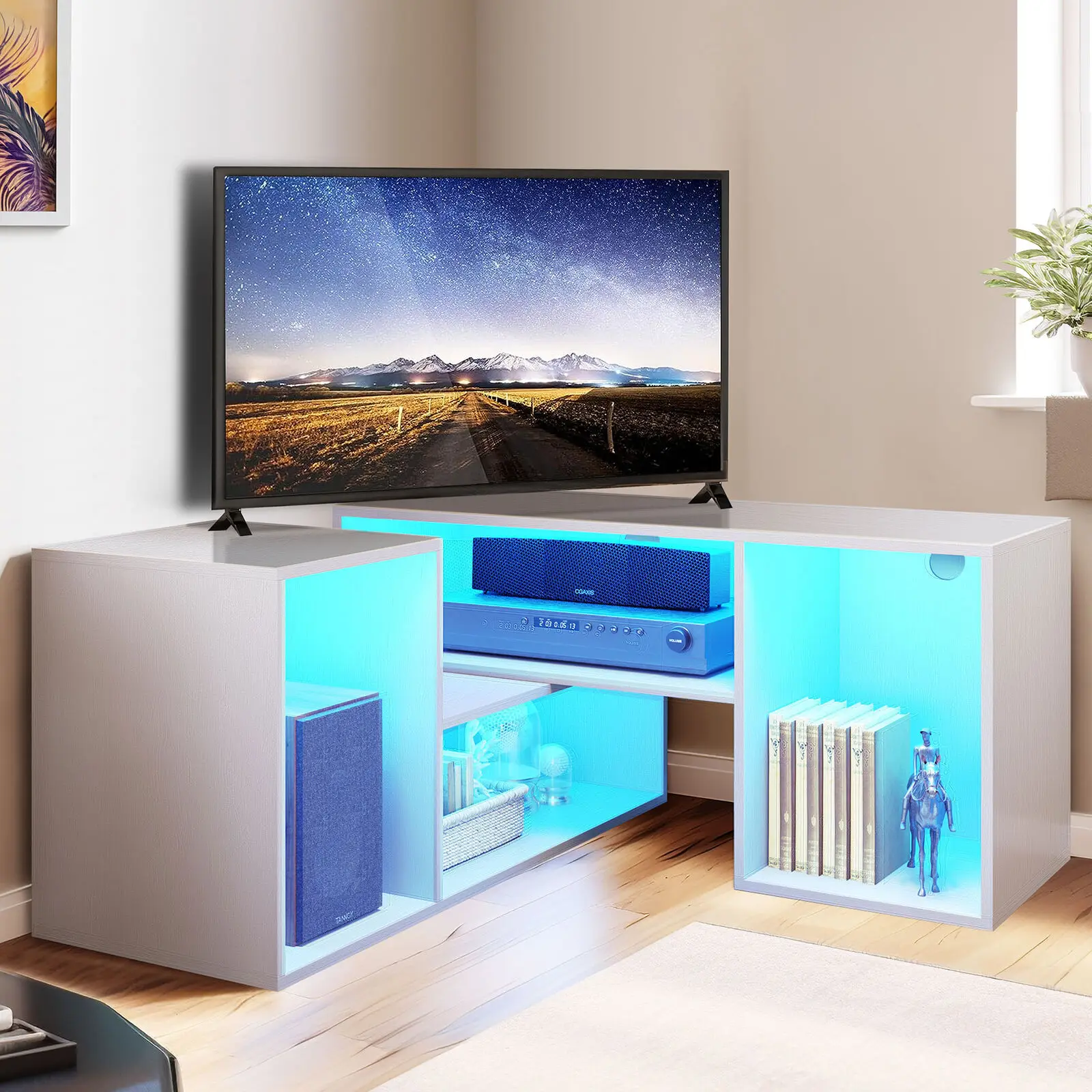 

55.5" Modern LED TV Stand with Open Storage for 55/60/65/75 In TVs Media Console