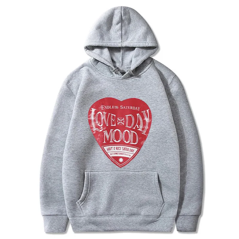 Street American retro simple love print pullover sweatshirt autumn and winter loose hooded pullover