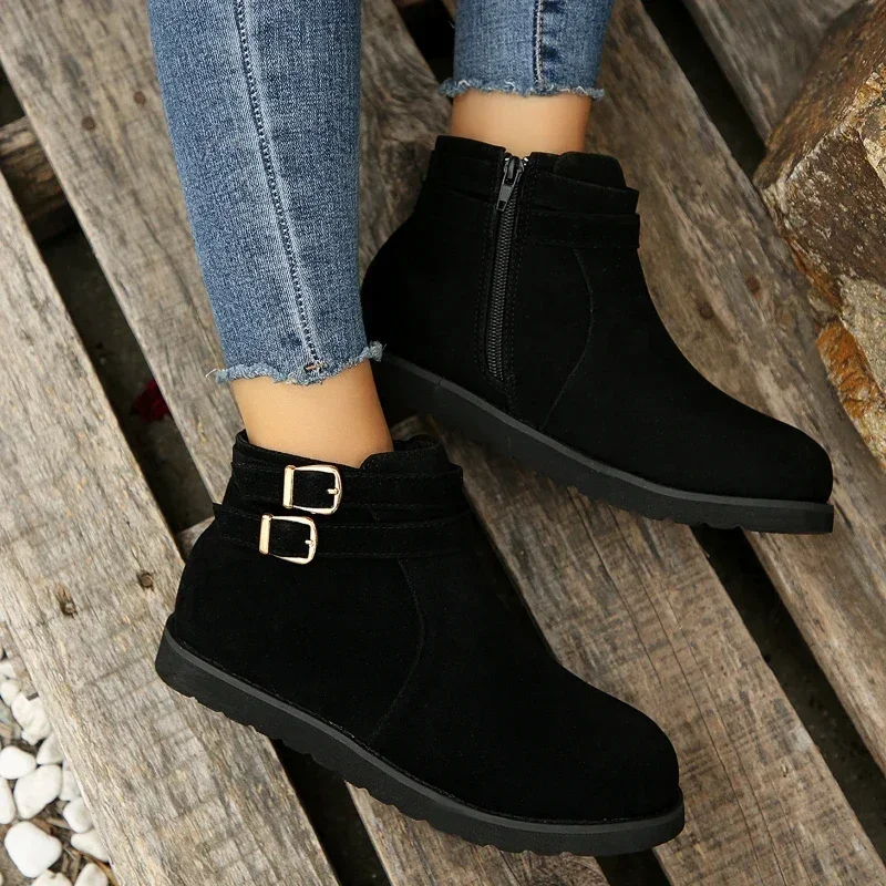 2024 Fashion Women\'s Snow Boots New Flock Fur Women\'s Suede Ankle Boots Female Flat Winter Plus Size Platform Ladies Warm Shoes