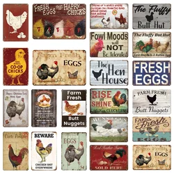 Metal Signs Fresh Eggs Fluffy Butt Hut Chicken Retro Tin Sign Vintage Funny Outdoor Wall Plaque Garden Farm Signs Coops Decor