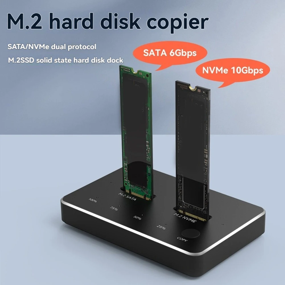 DT77 M.2 SATA/NVMe Dual-Bay Hard Drive Docking Station Clone Offline Clone M.2 SSD Duplicator Data Transmission Usb US Plug