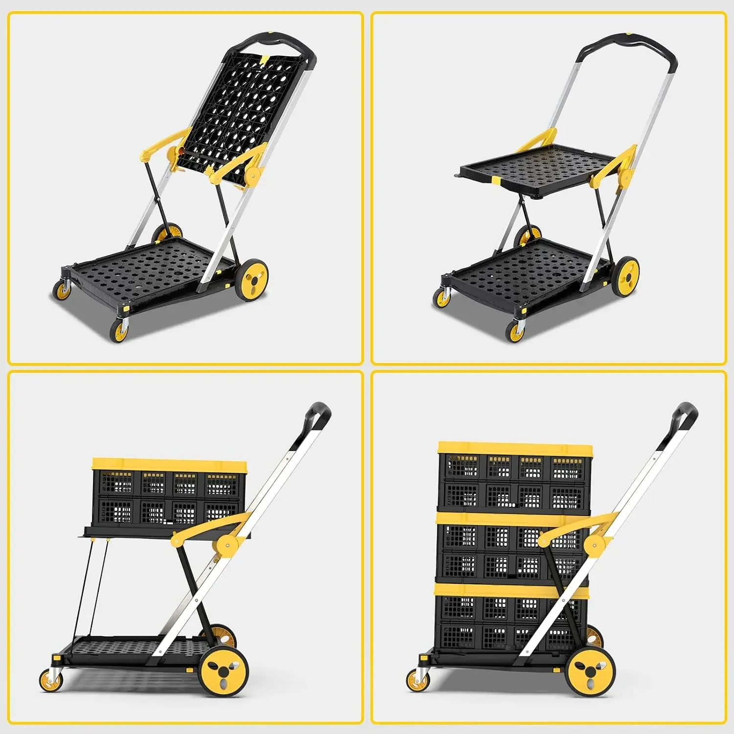 Shopping Cart with Wheels, 200 lbs Capacity Grocery Cart on Wheels | Collapsible Shopping Cart with Storage Crate, Platform