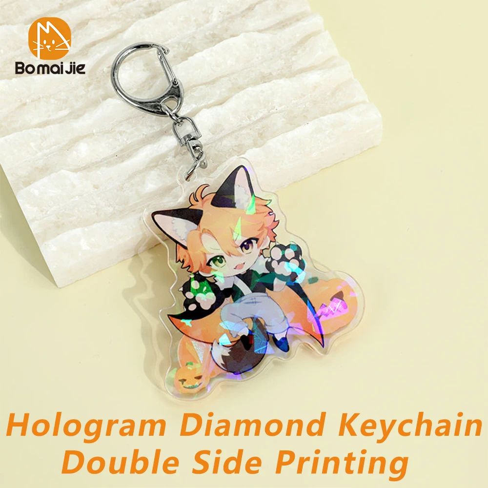 Aangepaste sleutelhanger cartoon acryl sleutelhanger foto aangepaste anime charmes hologram duidelijk gepersonaliseerde ontwerper auto sleutelhangers