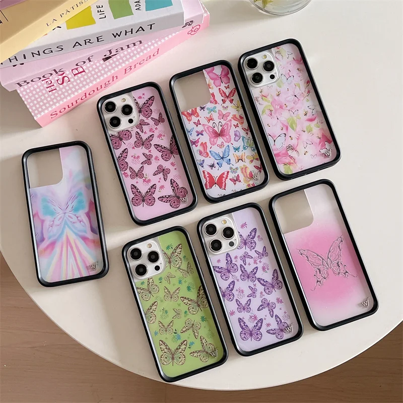 

Wildflower 3D Ins butterfly Phone Case for iPhone 16 15 14 13 12 Pro Max Plus 16pro 15pro WF Cute Cartoon Cover Funda