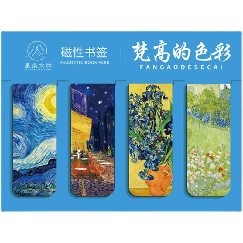 4pcs Magnetic Bookmarks Set Monet Van Gogh Art Folder For Pages Books Marker Readers Student Stationery School Office Supplies