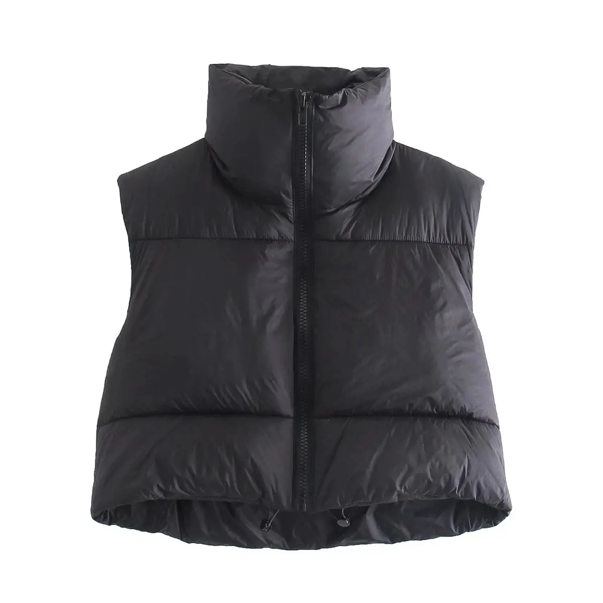 

2024 Women Winter Crop Puffer Vest High Stand Collar Solid Lightweight Insulated Zipper Cropped Vests Streetwear Fashion Warm