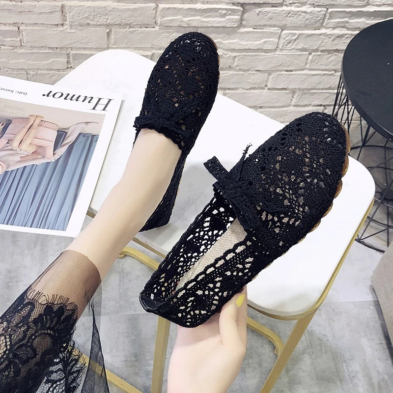 New Women Mesh Breathable Bow Shoes Fisherman Shoes Woman Comfortable Flat Soft Bottom Women Peas Shoes Casual loafers Shoes