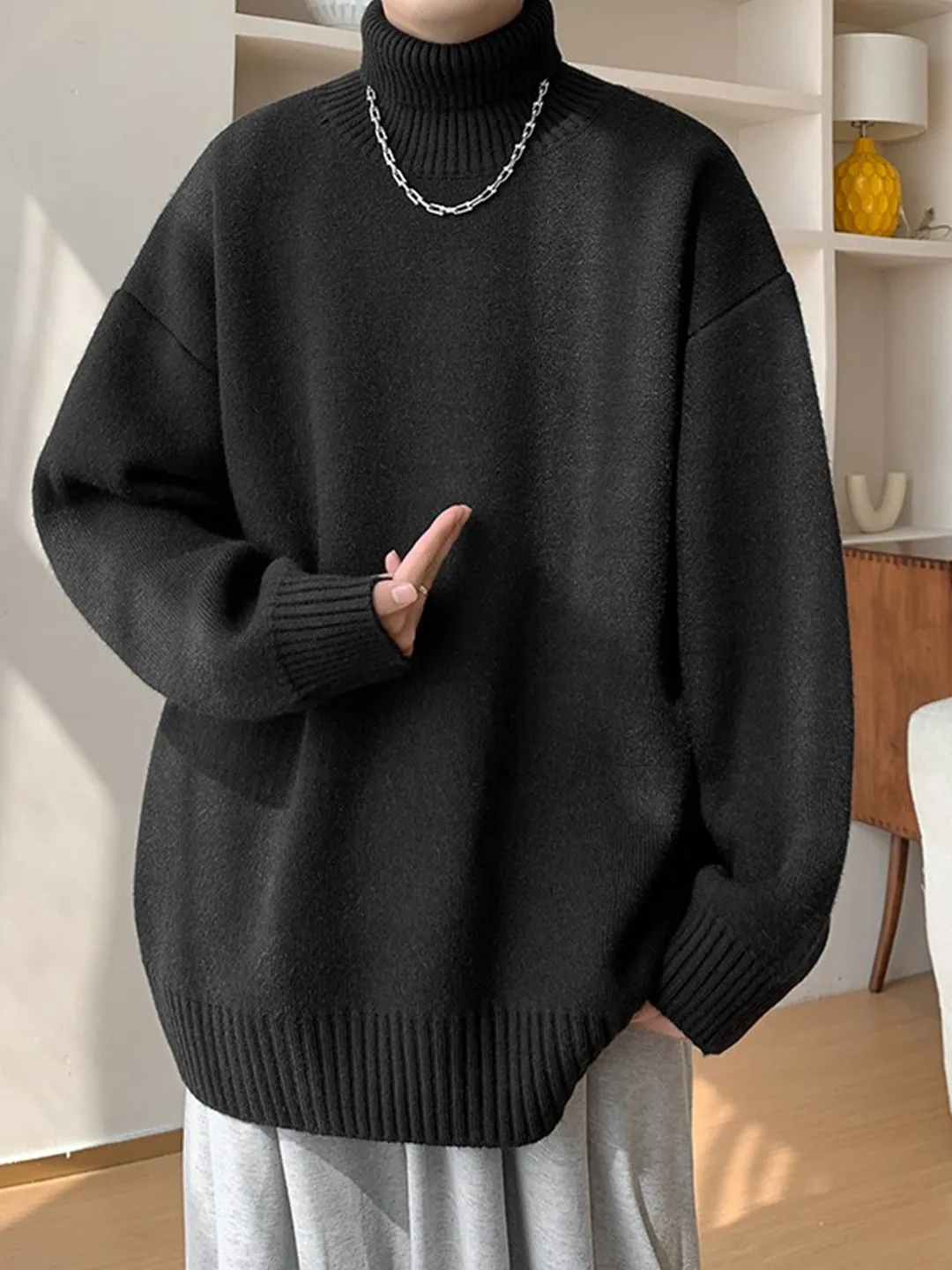 

Американский ретро высокий трикотаж Ne, свободная внутренняя одежда, мужской свитер Lazy Sle, осень-зима, Новое поступление, удобный дышащий