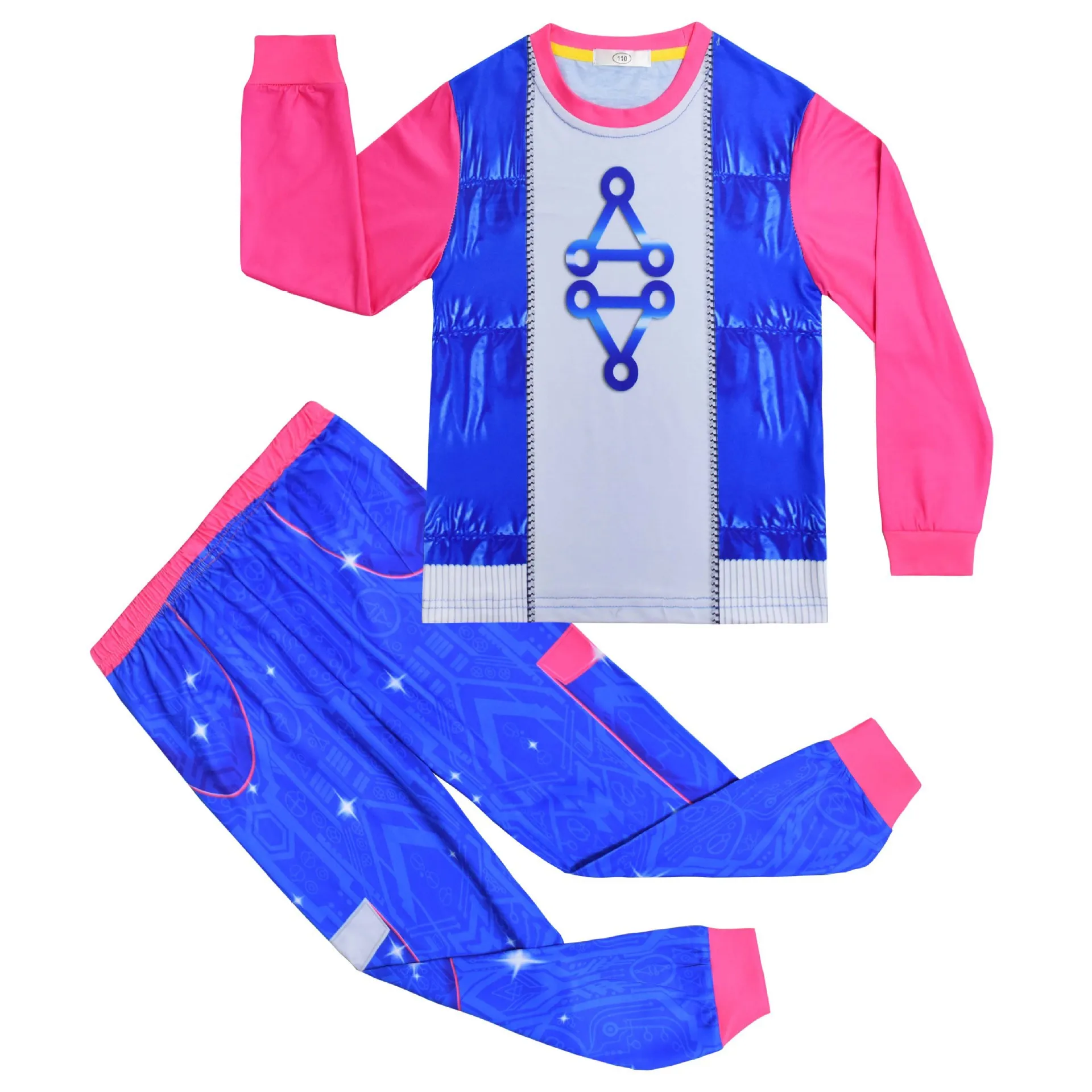 

Kids Girls Zombies Character Blue Outfits Long Sleeve Printed Tops With Pants For Children Halloween Birthday Party Costume Set