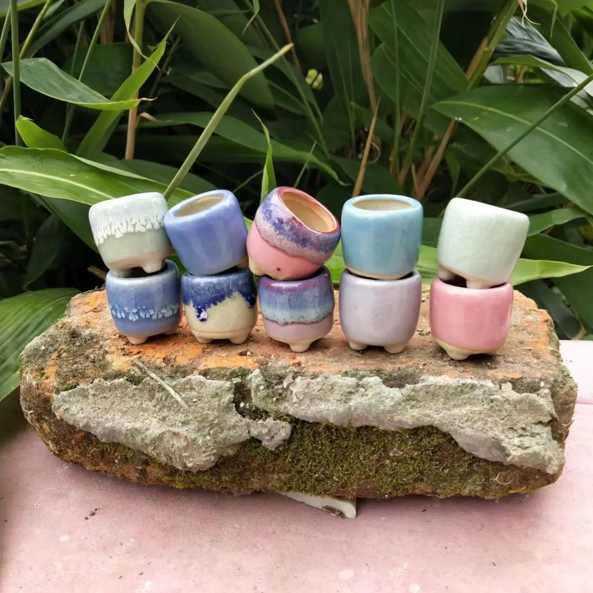 5Pcs Mini Succulent Flower Pot Colored Glaze Ceramic Breathable Flowers Pot Flowerpot Home Garden Mini Bonsai Potted Planting