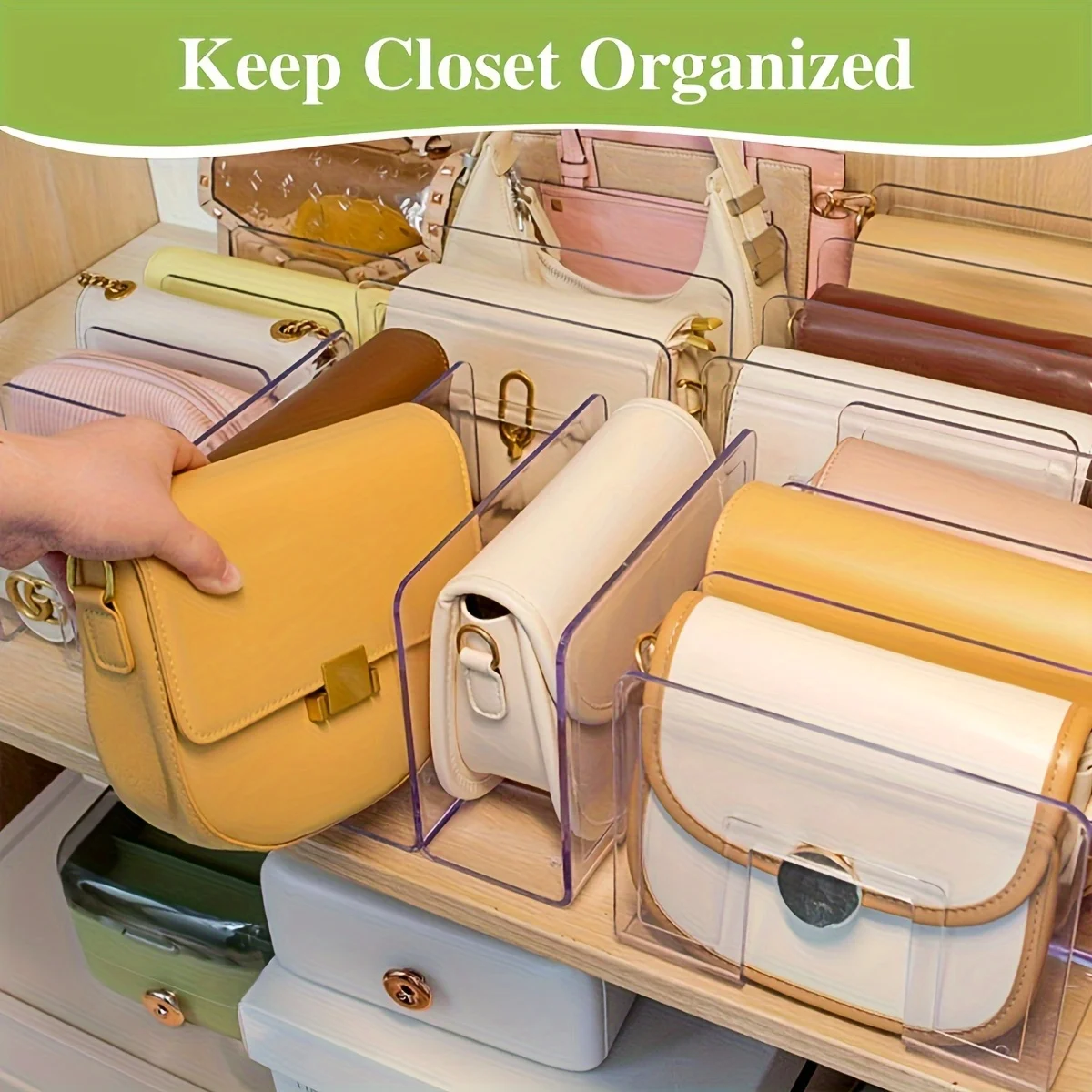 2pcs Transparent 4-Section Bag Organizer, Wardrobe Divider for Handbags, Scarves - Perfect for Storage and Shelf Organization